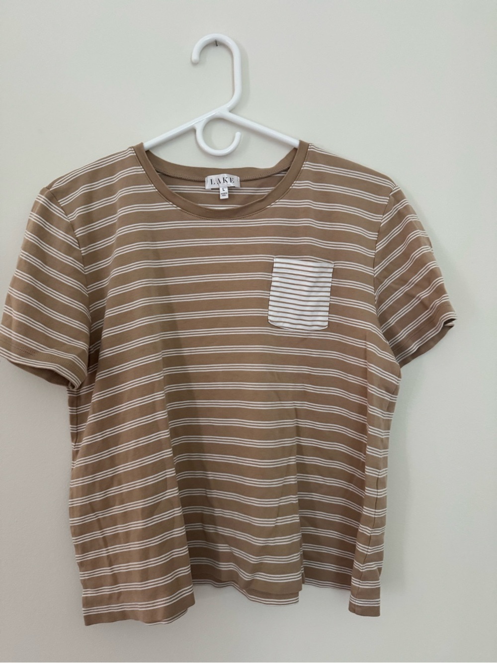 Lake Pajamas Cropped Pant Set Striped Beige - Size Large - Pima Cotton - Picture 2 of 5